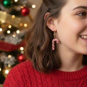Artisan Crafted: Lightweight Polymer Clay Candy Cane Statement Earrings